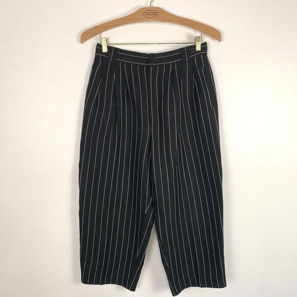 Vintage Pants - VTG Giorgio Sant Angelo Linen Rayon Blend Black Trouser Pants Pinstripe Crop 14